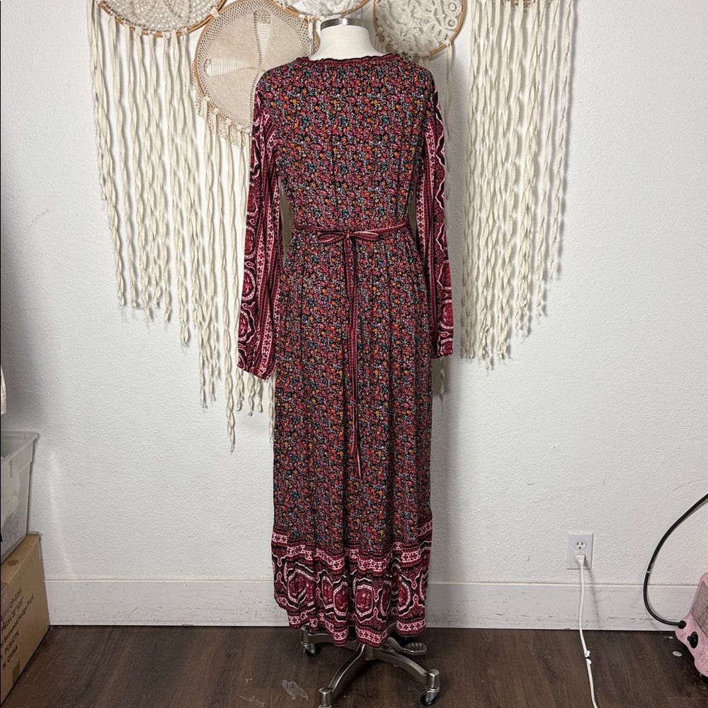 NATURAL LIFE - Burgundy Floral Maxi Dress with Pink Tassel (Large) - Picture 5 of 12
